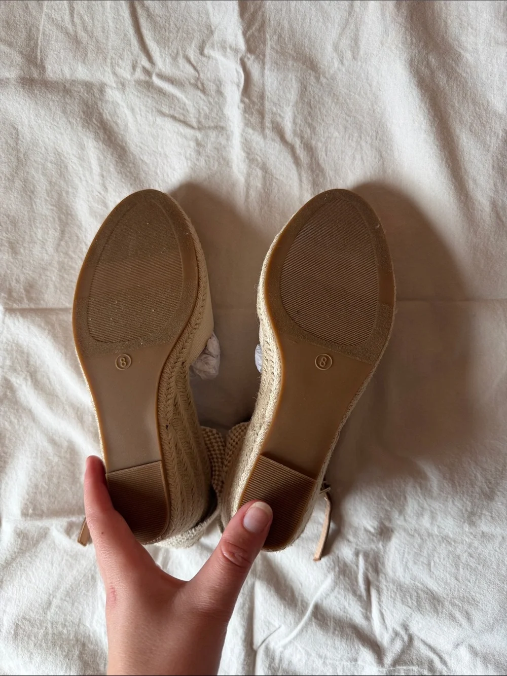 LOFT Cream Espadrille Wedge Sandals with Brown Ankle Strap